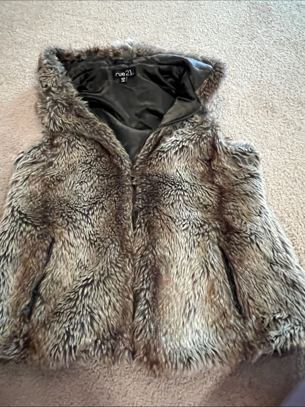 rue21 Plush Faux Fur Hooded Jacket in Brown and Gray size L/XL